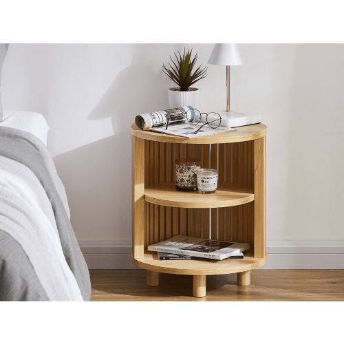 Round bedside table with drawers top